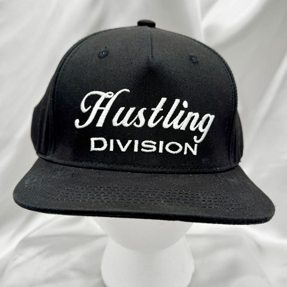 Hustling Division Snapback Hat – Black & White Embroidered Adjustable Cap